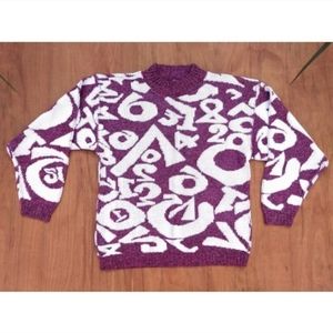 Vintage 80's mock neck purple white number pullover sweater large